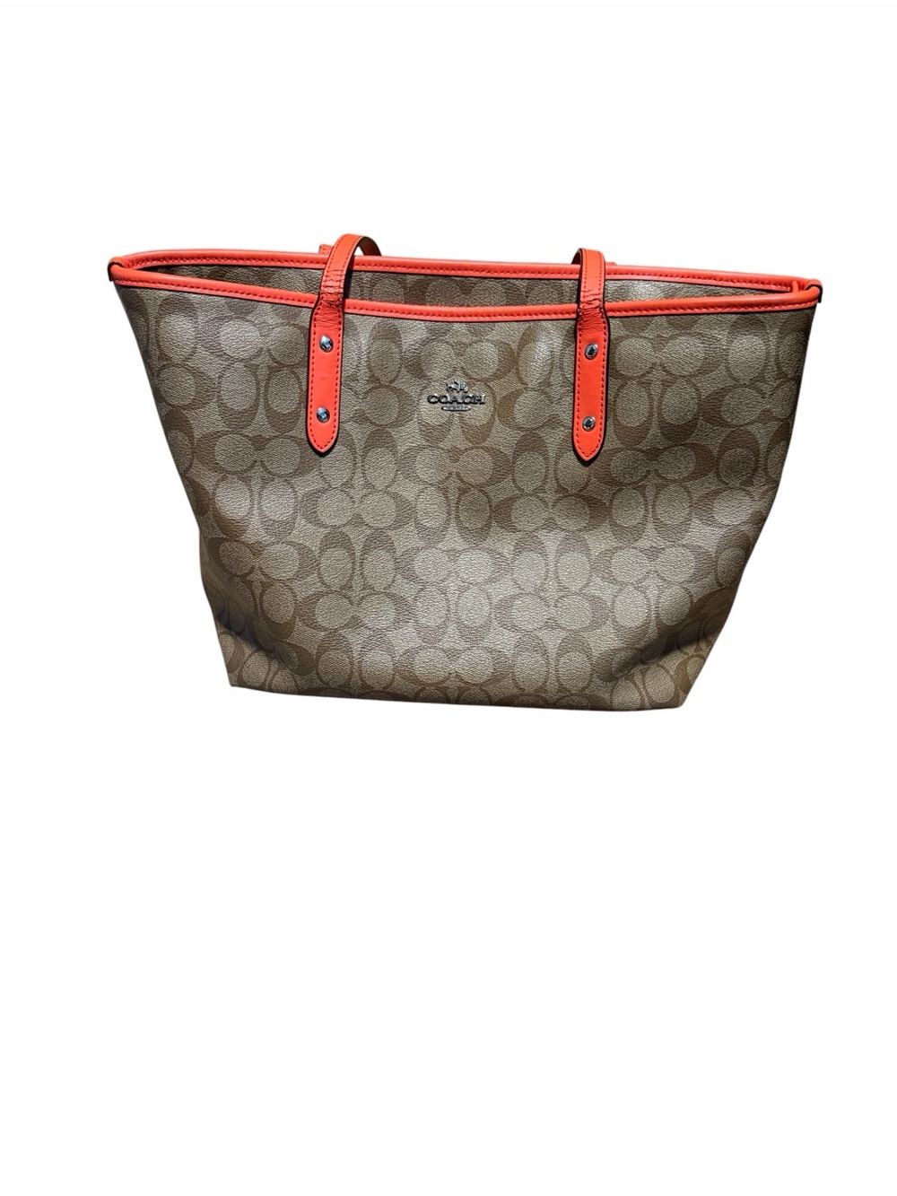 Coach Signature Canvas Tote with Orange Trim